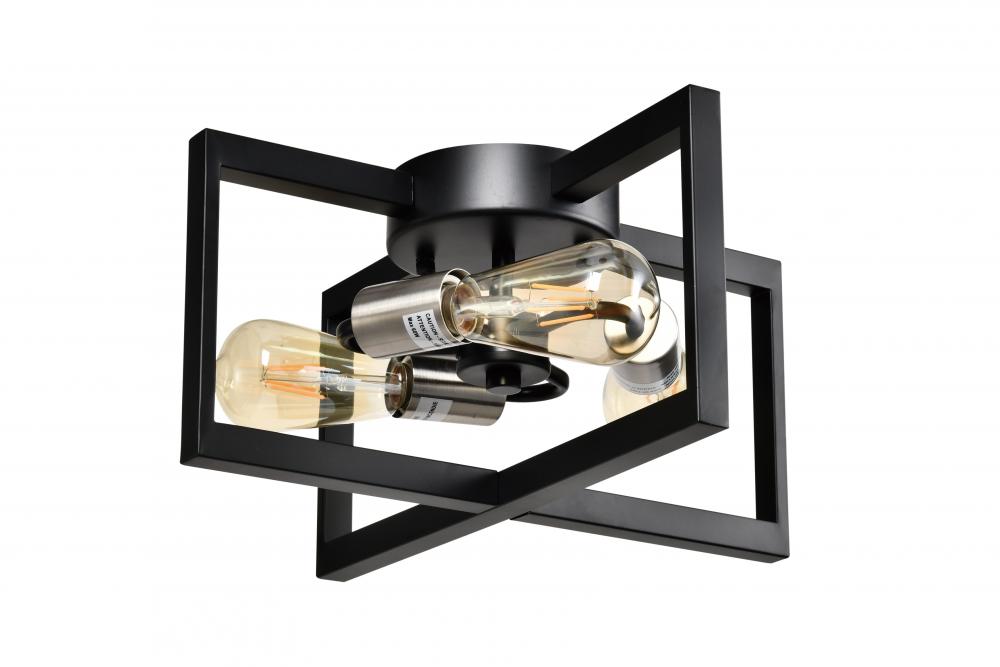 14" 3x60 W Semi-Flush Mount in black finish with Satin Nickel Socket