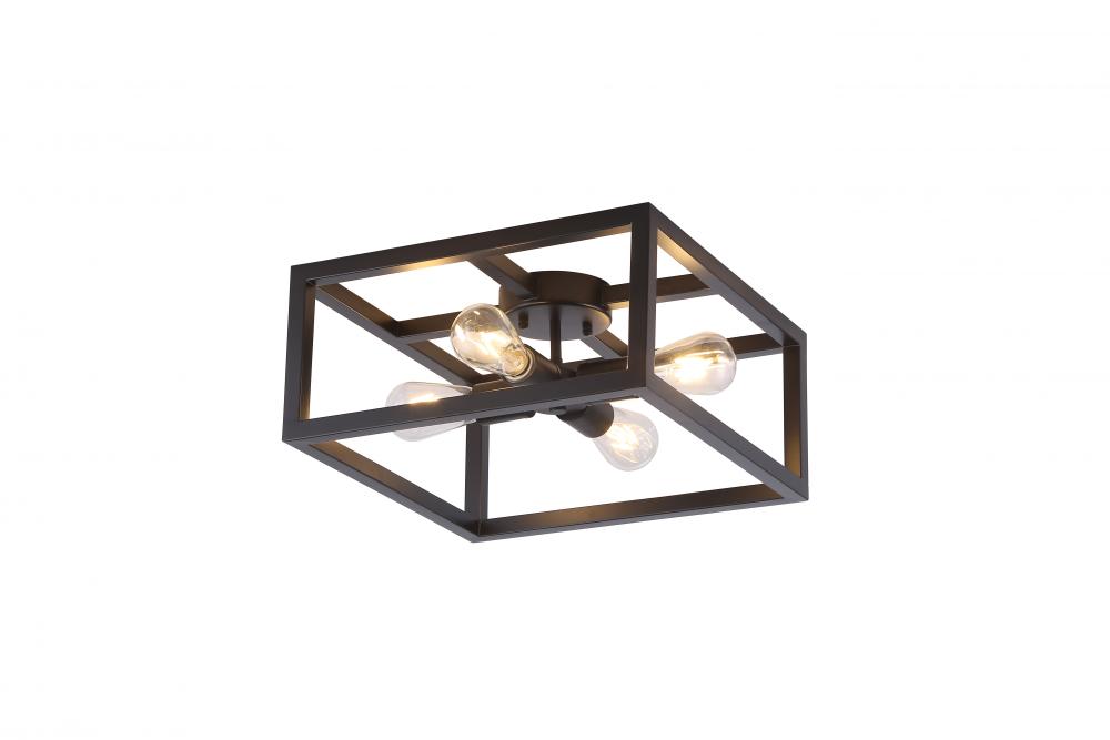 14" 3x60 W Semi-flush mount in black finish with Black Sockets, Dimensions : 15"x15" 7.5