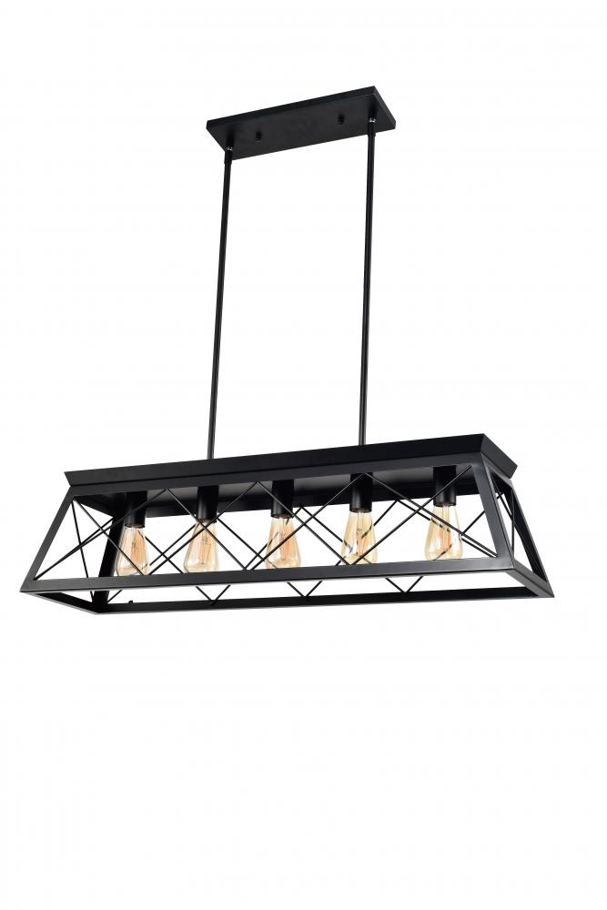 35" Long 5-Light Linear Pendant with medium base socket in black finish