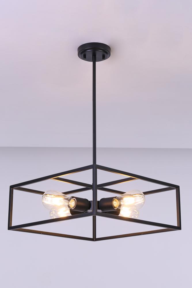 16" 4X60 W Pendant in Black finish with replaceable socket rings in Black, Chrome