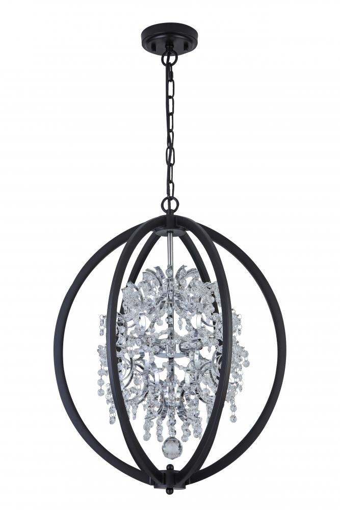 18", 4x50W G9 Pendant in black finish with Crystal, comes with 3x12" pipe and 1x6" pipe