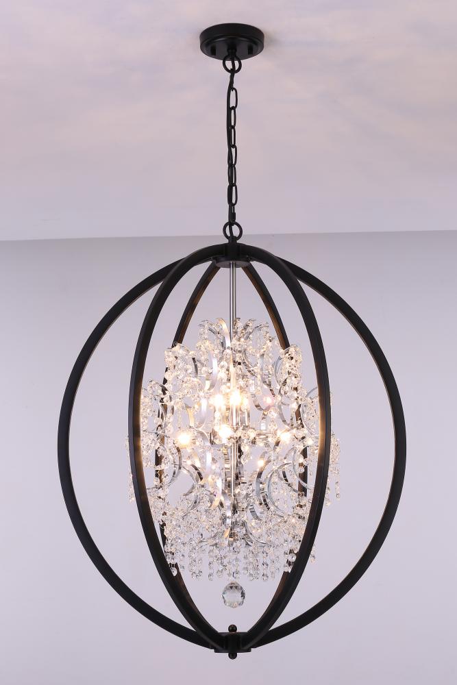 24", 7x50W G9 Pendant in black finish with Crystal, comes with 3x12" pipe and 1x6" pipe