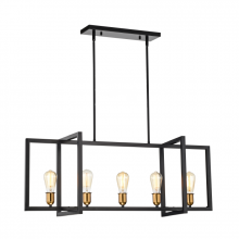 Lit Up Lighting LIT2406BK-GD - 5-Light Linear 5 x60 W Pendant in Black finish with Gold Socket Rings