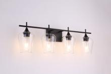 Lit Up Lighting LIT5324BK+MC-CL - 4x60 E26 -Light vanity in Black with clear glass with multiple replaceable socket rings