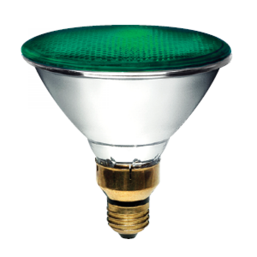 HALOGEN PAR38 90W 130V E26skt. 30DEG FLOOD GREEN LENS STD