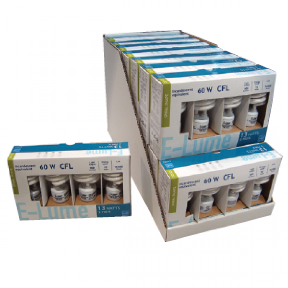 CFL T2 SPIRAL 13W 120V 3000K 850LM 120V E26 4 PACK E-LUME