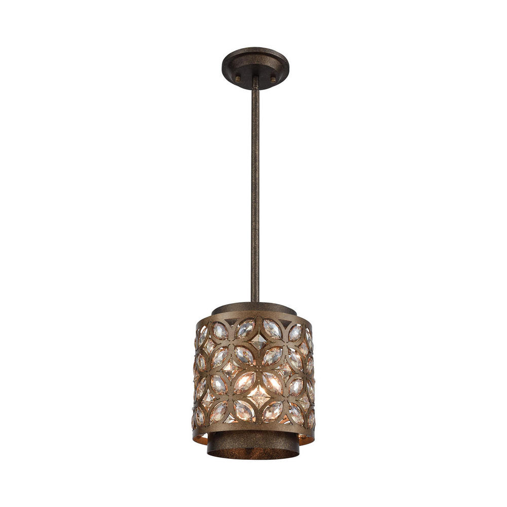 Rosslyn 1-Light Mini Pendant in Mocha and Deep Bronze with Crystal and Metalwork Shade