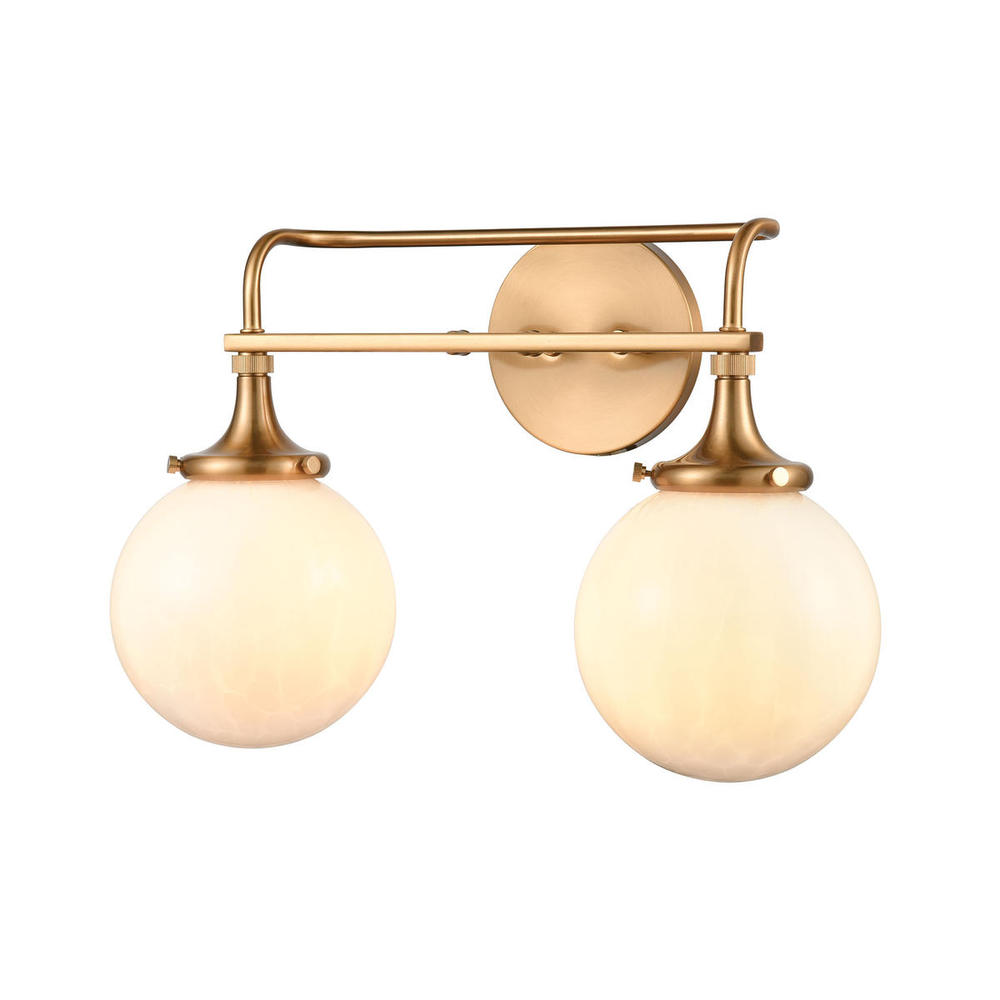 Beverly Hills 2-Light Vanity Light in Satin Brass with White Feathered Glass