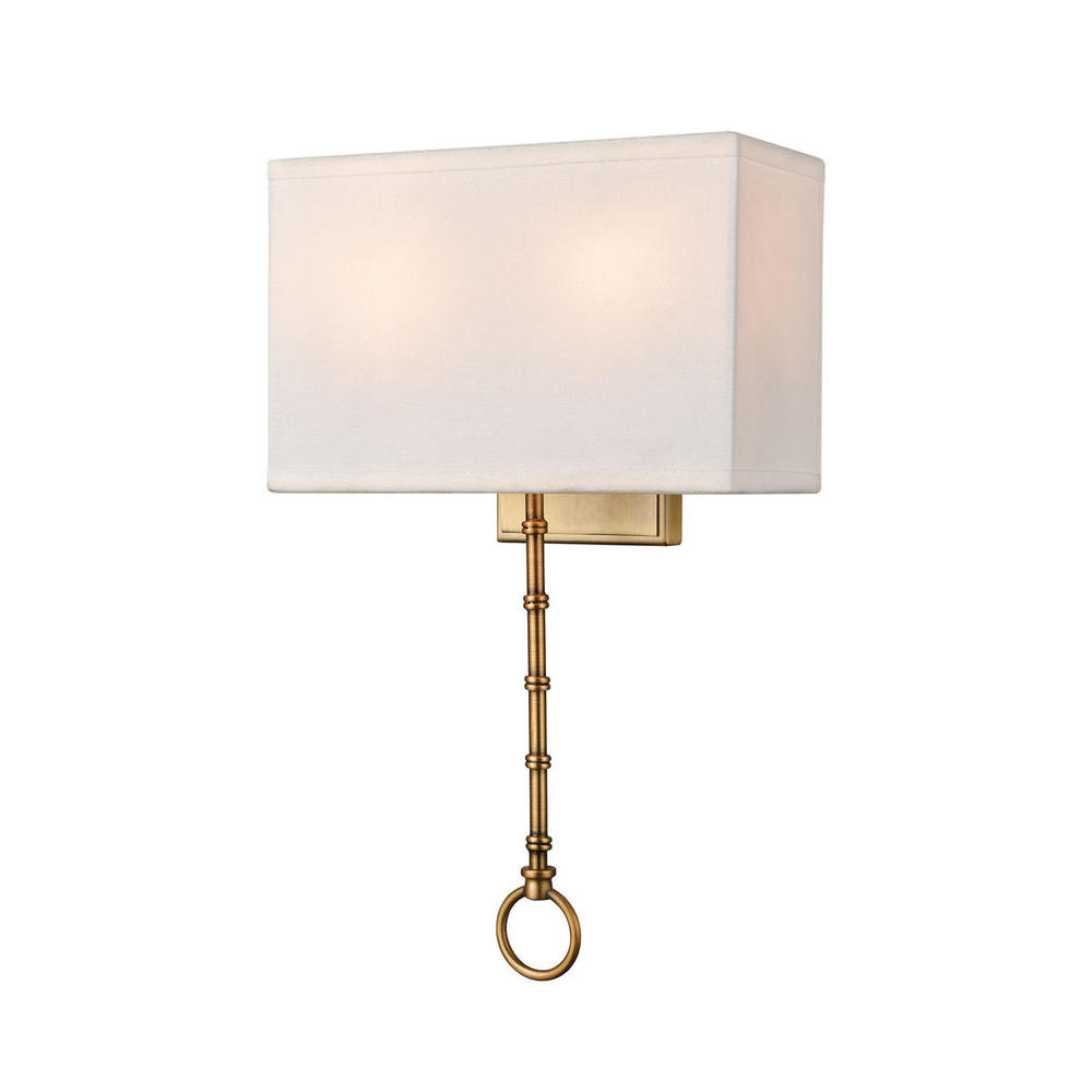 Shannon 2-Light Sconce in Warm Brass with White Fabric Shade