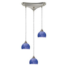 ELK Home Plus 10143/3PB - Cira 3-Light Triangular Pendant Fixture in Satin Nickel with Pebbled Blue Glass