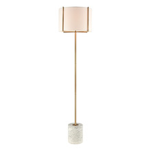 ELK Home Plus D4550 - Trussed Floor Lamp in White Terazzo and Gold with a Pure White Linen Shade
