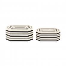 ELK Home Plus H0807-9768/S2 - Octagonal Striped Box - Set of 2 White (2 pack)