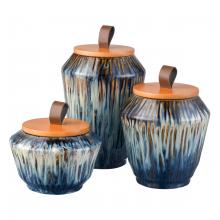 ELK Home Plus S0037-11348/S3 - Mulry Jar - Set of 3 Green Prussian Blue Glazed