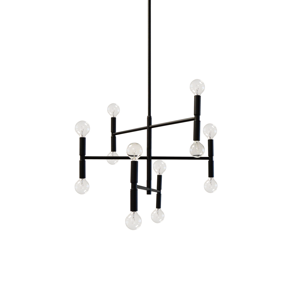 12LT Incandescent Chandelier, Matte Black