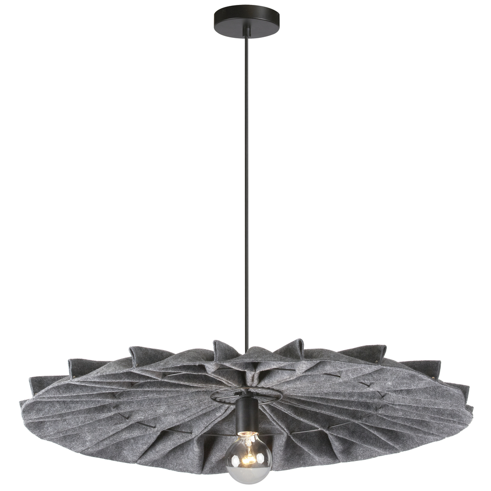 1 Light Incandescent Pendant, Matte Black with Grey Felt Shade