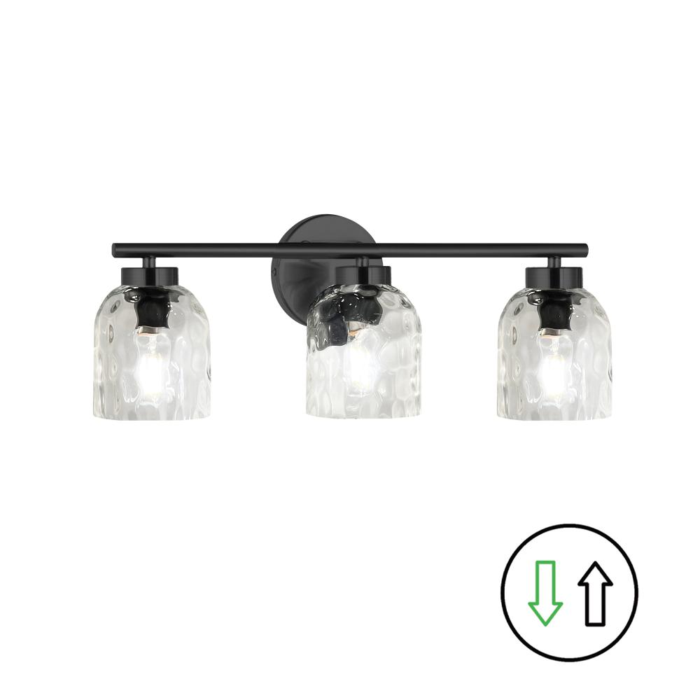 3 Light Matte Black Vanity w/ Clear Water Glass