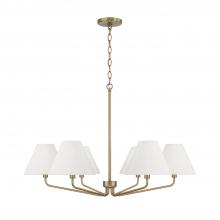 Capital Canada 456661AD-714 - 6-Light Angular Chandelier in Aged Brass with Tapered White Fabric Shades