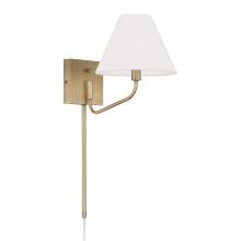 Capital Canada 656611AD-714 - 1-Lt Swivel Armed Sconce in Aged Brass & Tapered White Fabric Shade w/ Optional Plug-in & Cord Cover