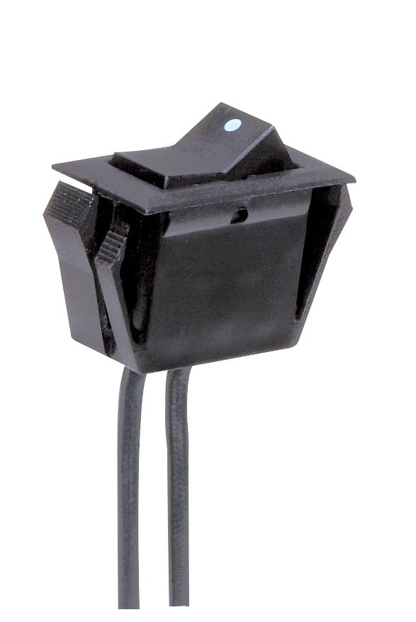 On-Off Phenolic Rocker Switch With White Dot; On-Off Function; Black Finish; Snap Bushing; 6"