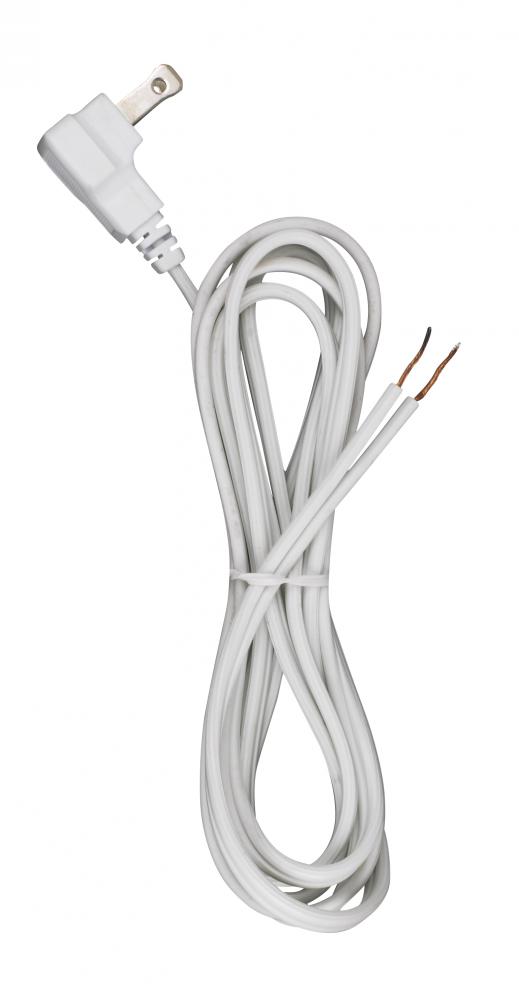 8 Foot 18/2 SPT-2 105C Flat Plug Cord Set; White Finish; 36" Hank; 200 Carton; Molded Plug;