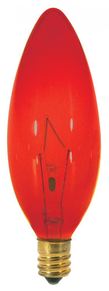 25 Watt BA9 1/2 Incandescent; Transparent Red; 1500 Average rated hours; Candelabra base; 120 Volt