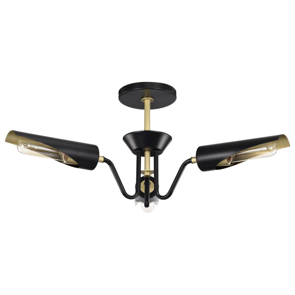 Marc 3 Light Dinette; Matte Black Finish; Gold Accents