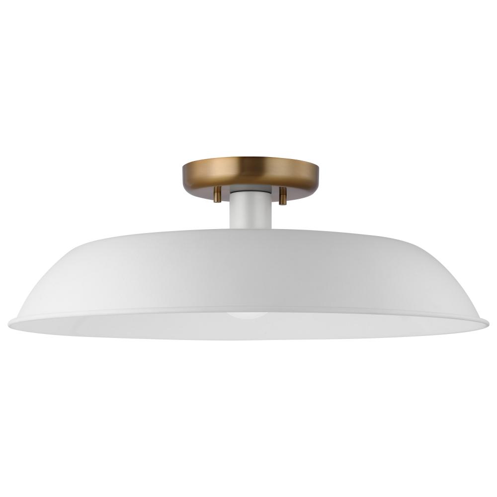 Colony; 1 Light; Medium Semi-Flush Mount Fixture; Matte White with Burnished Brass