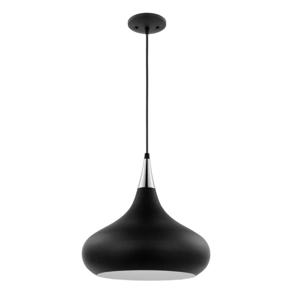 Phoenix; 1 Light; Medium Pendant; Matte Black with Polished Nickel