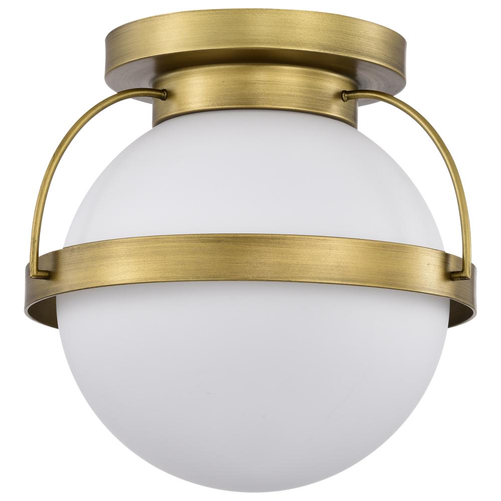 Lakeshore 1 Light Small Flush; Natural Brass Finish; White Opal Glass