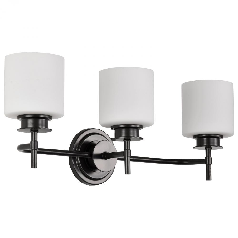 Warren; 3 Light Vanity; Gun Metal with Satin White Glass