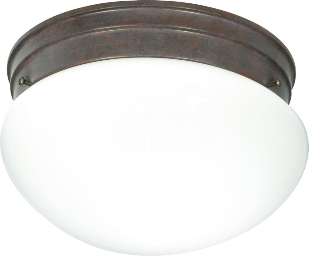 2 Light - 10" Flush - with White Glass - Old Bronze Finish