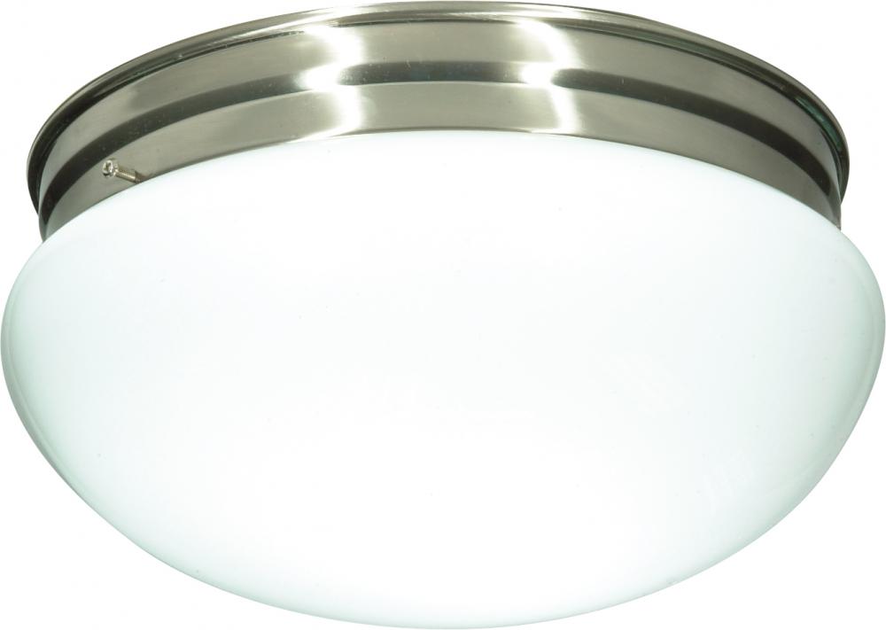 2 Light - 12" Flush with White Glass - Brushed Nickel Finish