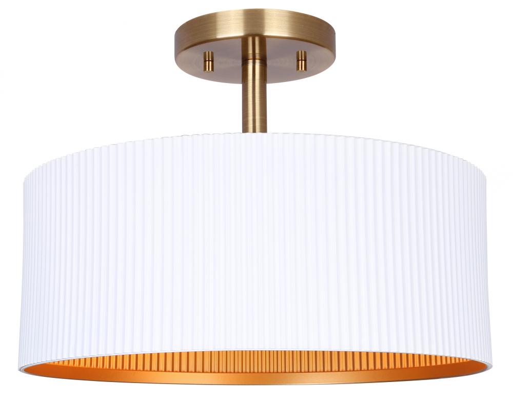 REXTON 13 in. 2-Light 60-Watt Contemporary Matte White Semi-Flush Mount with Matte White with Gold M