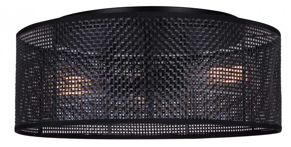 BELLAMY 16.25 in. 3-Light 60-Watt Contemporary Black Flush Mount with Black Faux Rattan Shade