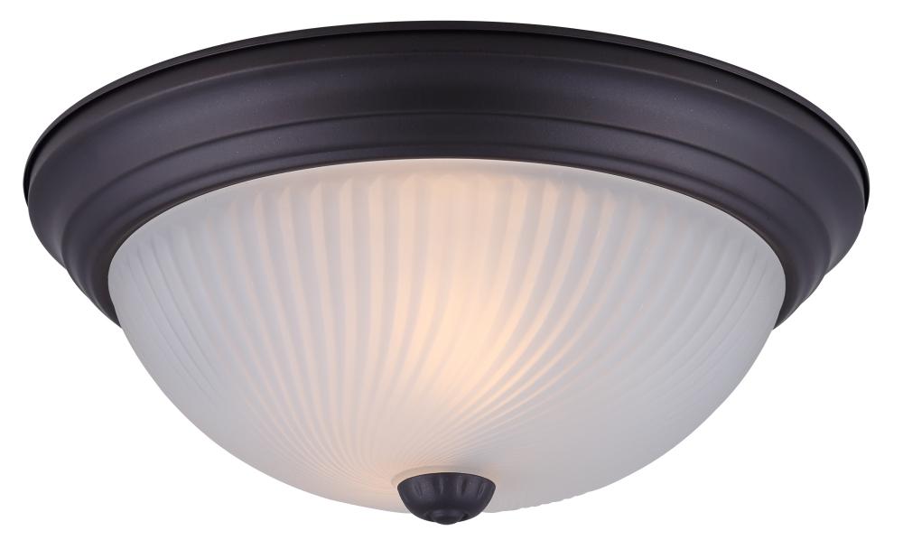 Fmount, 13" 2 Bulb Flushmount, Frosted Swirl Glass, 60W Type A