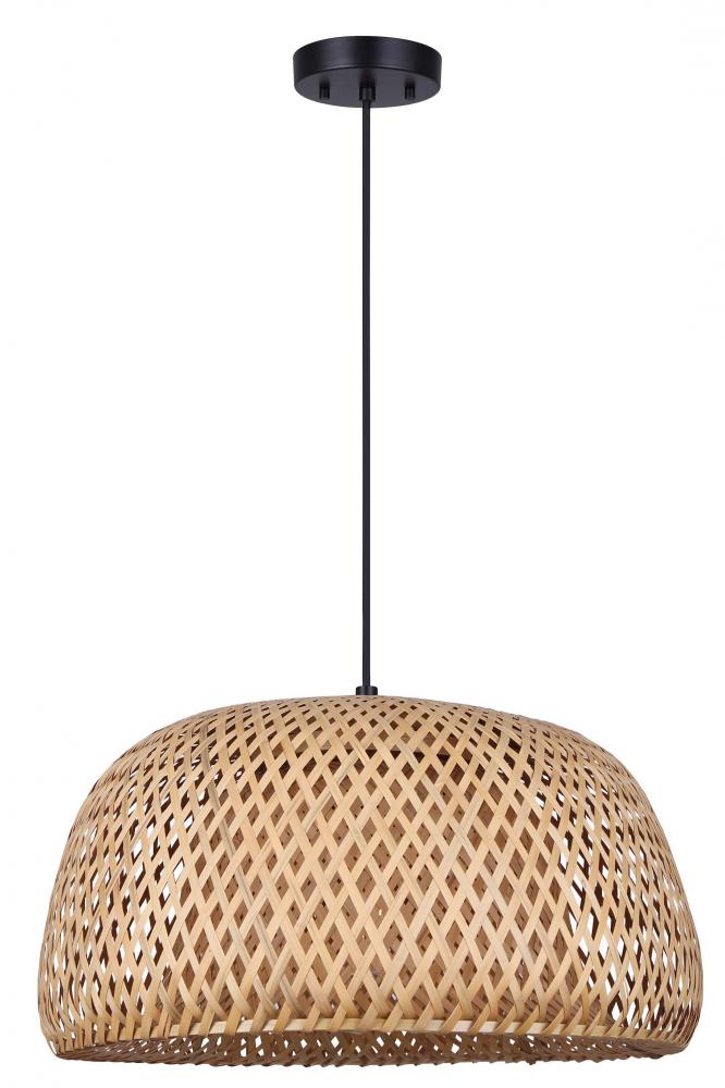 SARIEL, IPL2025B01BK, MBK Color, 1 Lt Cord Pendant, Bamboo, 60W Type A, 18" W x 11 - 59" H