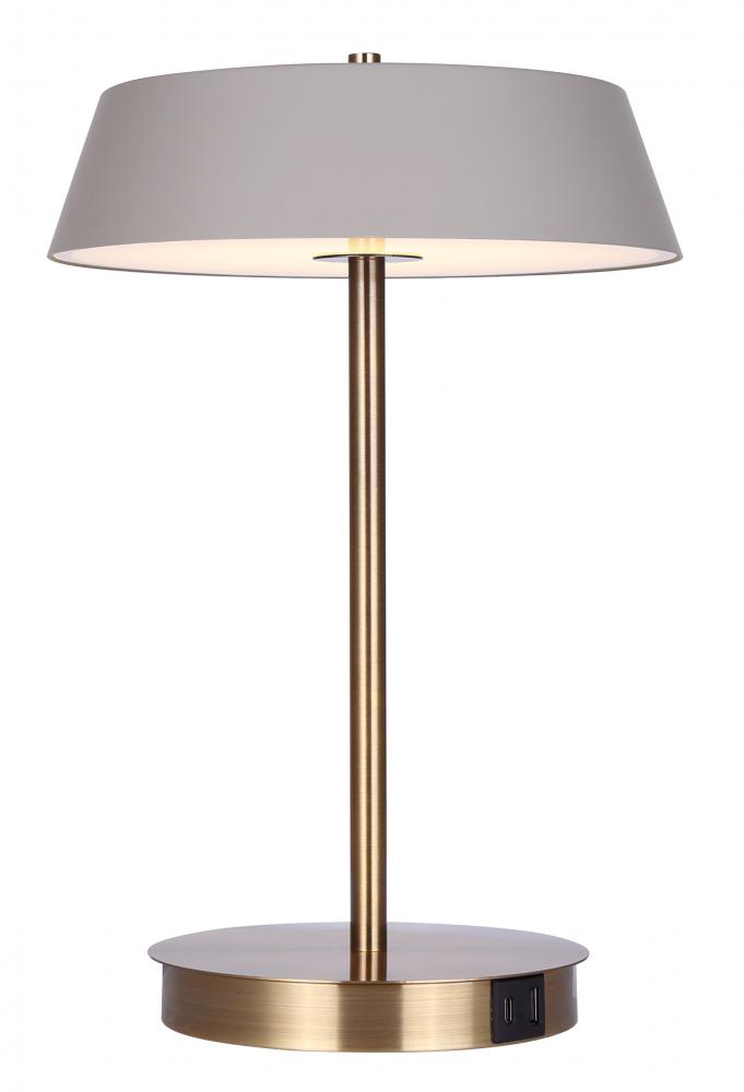 Jessa 14 in. Integrated LED Gold Table Lamp with Gray Metal Shade, On/Off Touch, and USB Chargeports