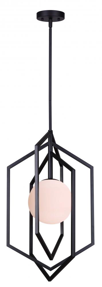 Valen 60-Watt 1 Light Matte Black Modern Pendant with White Glass Shade