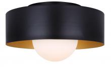 Canarm IFM1150A13BK - DAYLON 12.625 in. 1-Light 60-Watt Contemporary Black Flush Mount with Matte Black with Gold Metal Sh