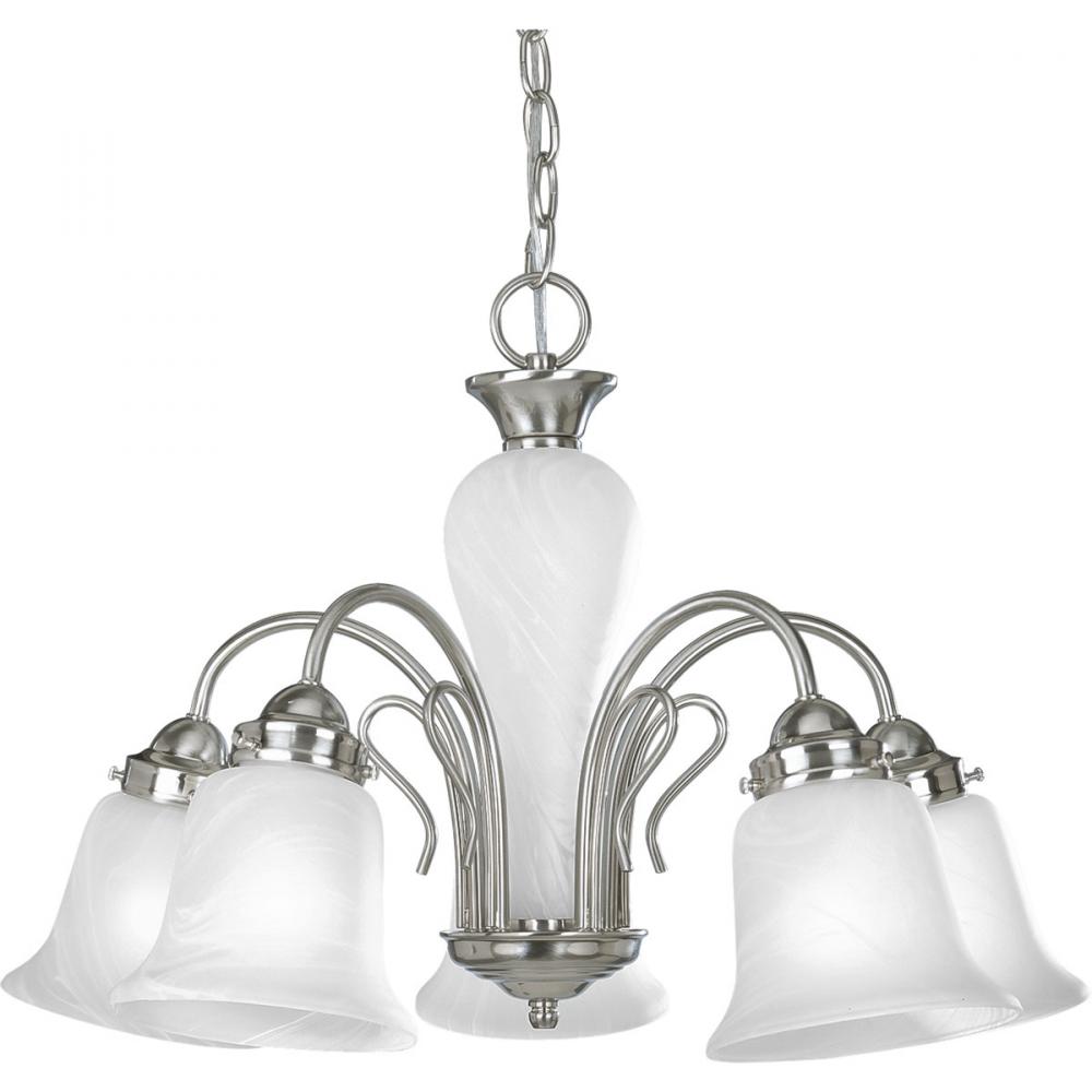 Bedford Collection Five-Light Brushed Nickel Etched Alabaster Glass Traditional Chandelier Light