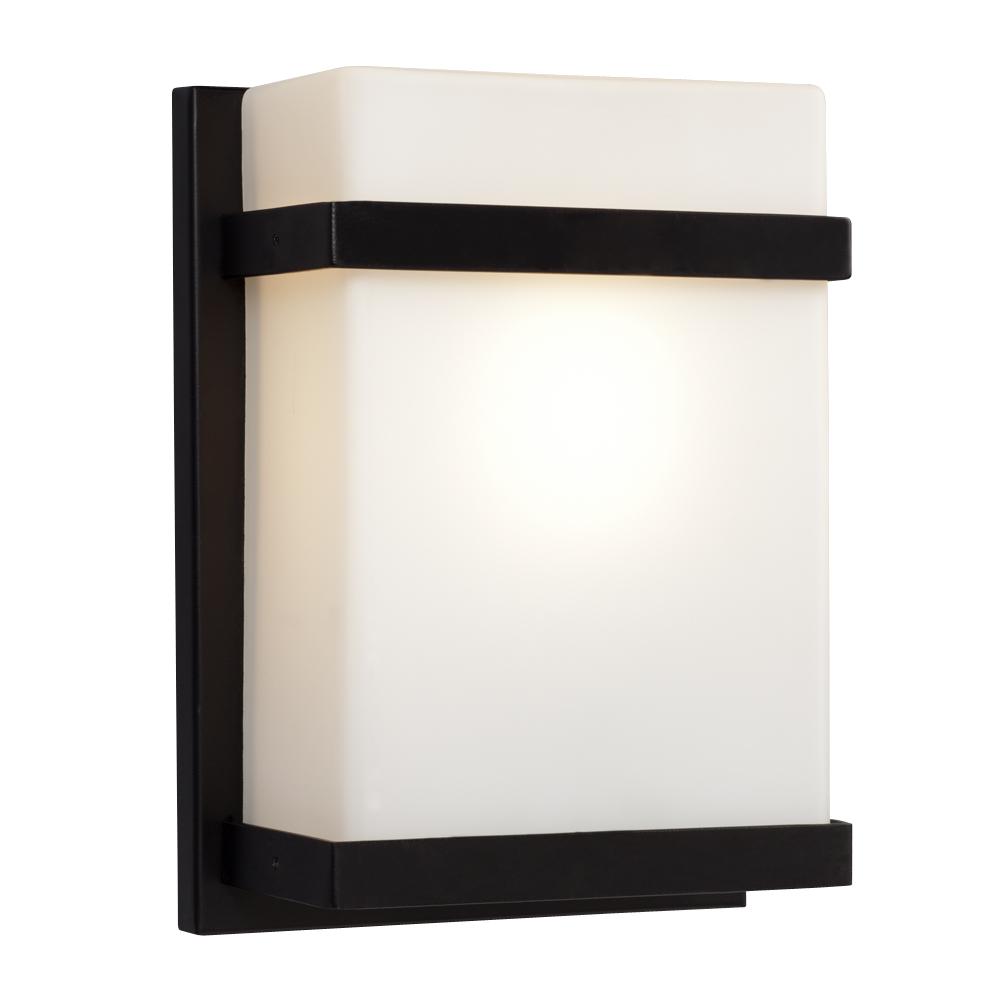 1-Light Outdoor/Indoor Wall Sconce - Black with Satin White Glass