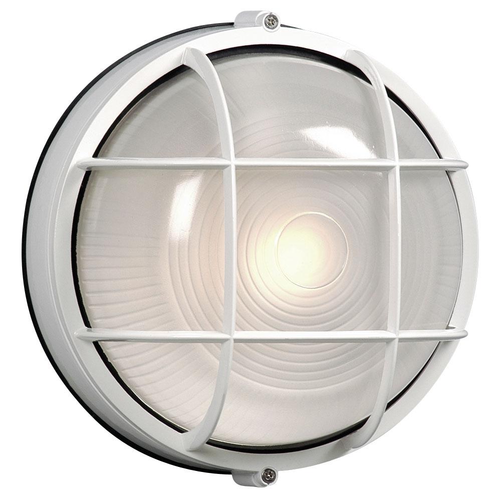 Outdoor Cast Aluminum Marine Light with Guard - in White finish with Frosted Glass (Wall or Ceiling