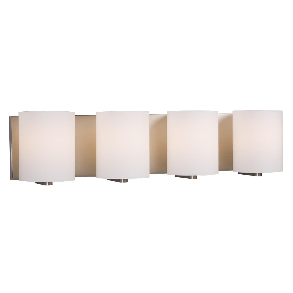 4-Light Vanity Light - Brushed Nickel with Satin White Cylinder Glass