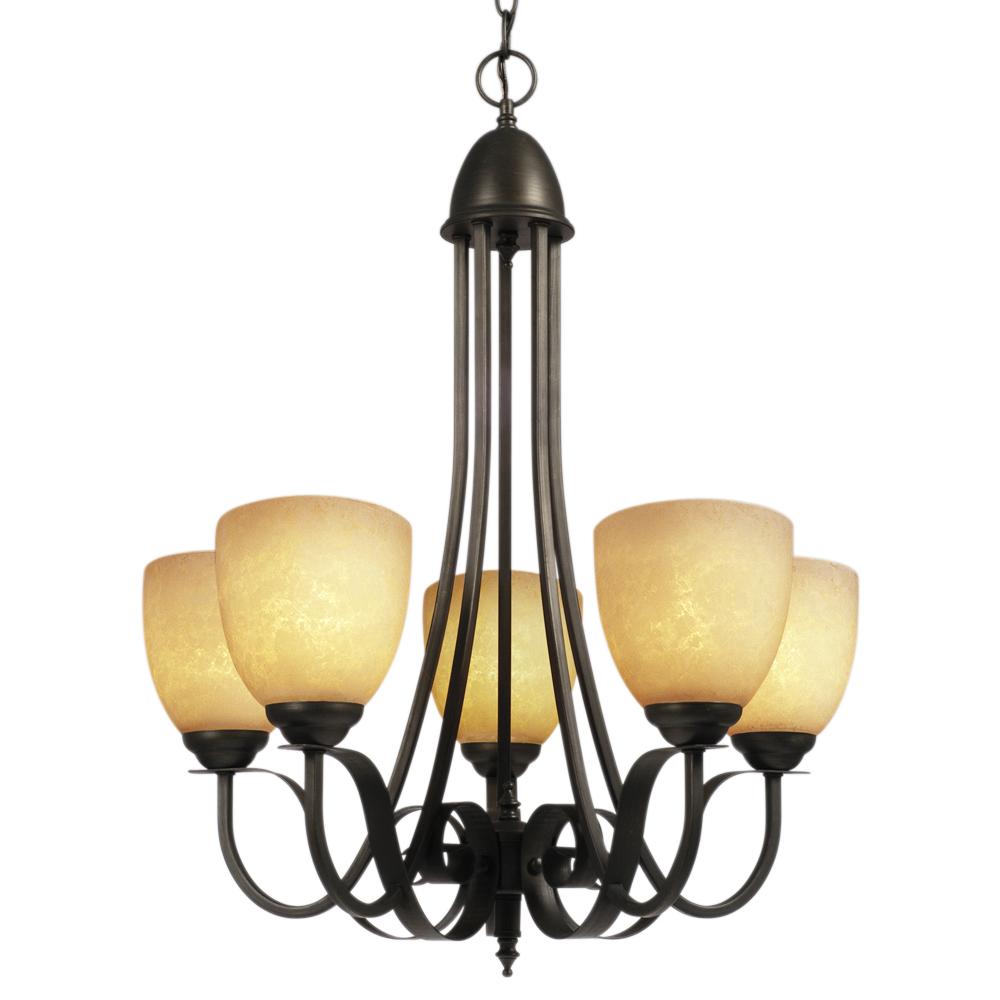 Five Light Chandelier - Oil Rubbed Bronze w/ Amber Glass