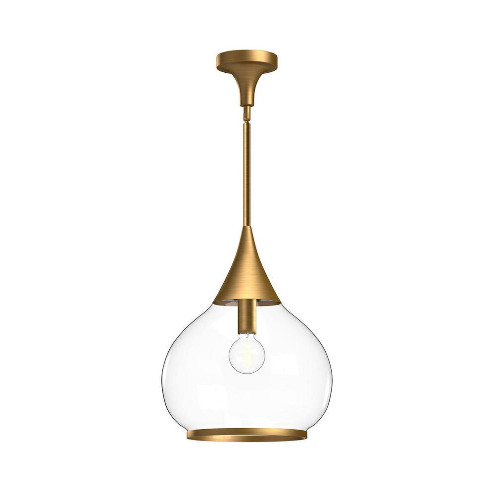 Hazel 14-in Aged Gold/Clear Glass 1 Light Pendant