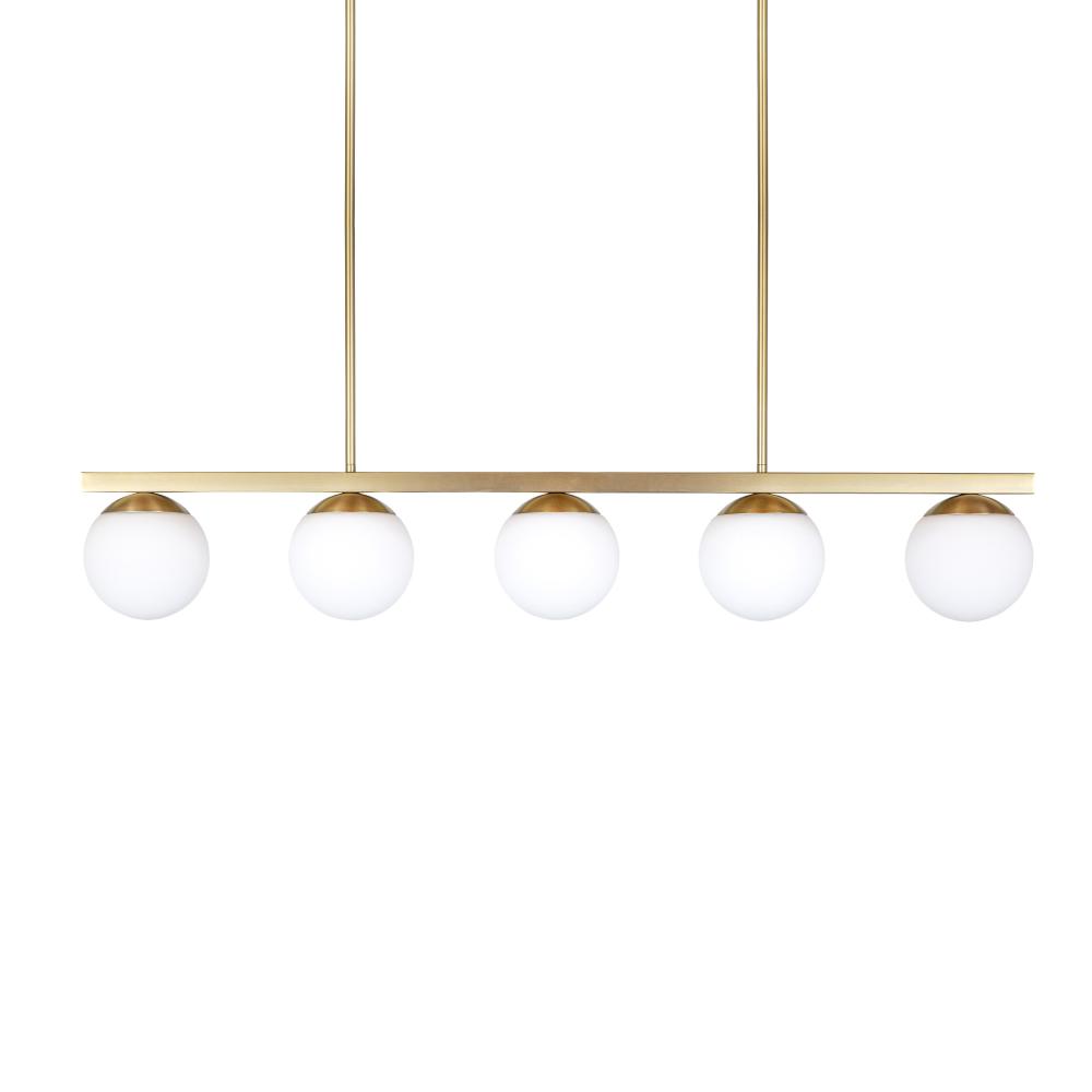 Eclipse - 5 Light Linear Pendant in Soft Gold with Opal Glass