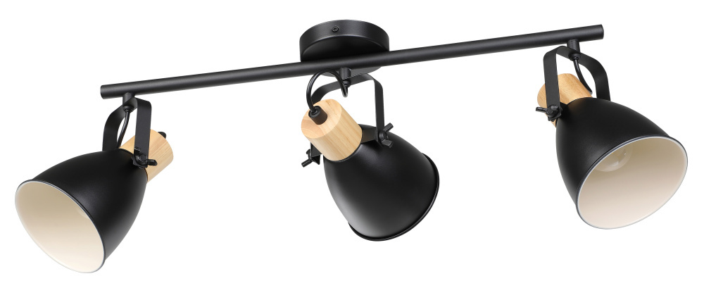 3 LT Fixed Track Light w/ Black Finish & Black w/ White Interior Shades w/ wood accent