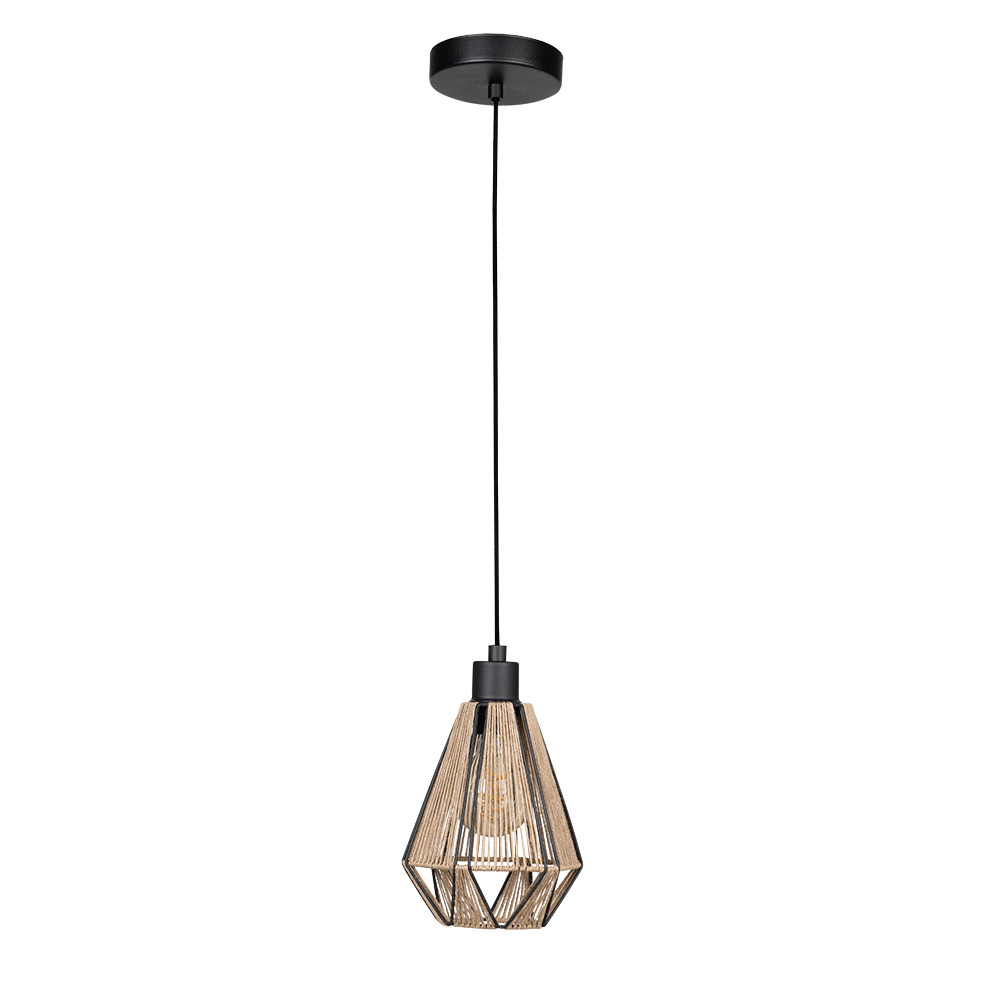 1 LT Mini Pendant w/ Black Finish & Natural Fabric Shade