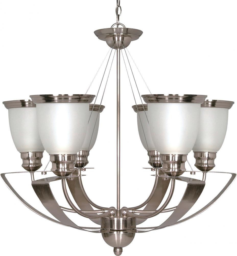 6-Light Chandelier in Smoked Nickel Finish with Satin Frosted Glass