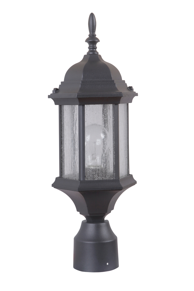 Hex Style Cast 1 Light Medium Outdoor Post Mount in Textured Black (Clear Seeded Glass)